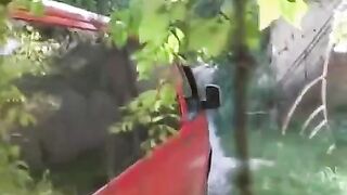 The man squeezed her tits near the car and fucked her hard