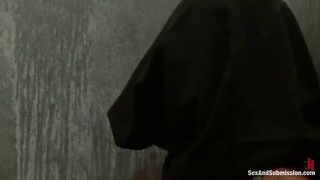 The pretty girl was tied up and fucked in her mouth