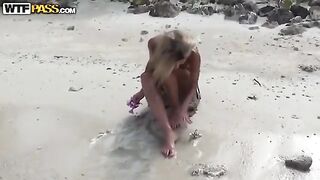 A couple has a private romantic sex on the Russian beach