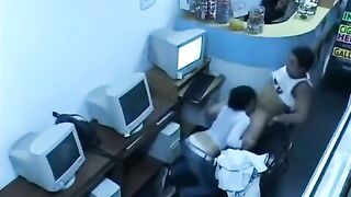 A girl was fucking in front of a webcam in the Internet cafe