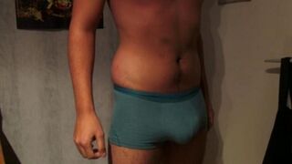 A man came in his pants because of overexcitation, unable to hold back