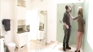 The wife fucked by a plumber and her husband was watching