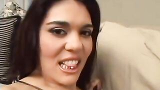 Two guys fucked Latina slut whose skirt flew up during sex