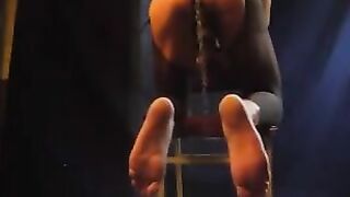 The man in pantyhose stood cancer and inserted his dick into it