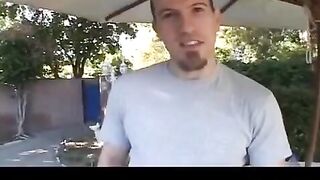 The woman sucks the guy's nipple and fucks him