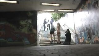 A girl was tied up and fucked on the city streets hard