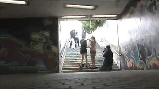 A girl was tied up and fucked on the city streets hard