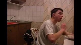 A mother suffering from cancer was fucked by her son in the kitchen