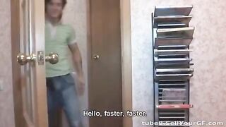 The young guy makes his amateur porn videos with skinny girls