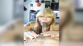 Black woman in a condom sucked the guy's cock passionately