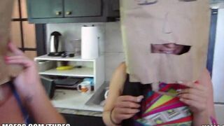 The guys put on bags on girls' heads and fucked them hard