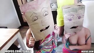 The guys put on bags on girls' heads and fucked them hard