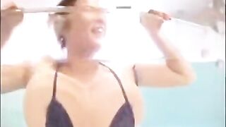 A small cock was sucked by a naughty brunette with big tits in this hot POV video
