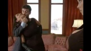 A husband punishes his disobedient wife and maid in a rough BDSM style