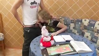 A schoolgirl agreed to fuck with her classmate when he visited her
