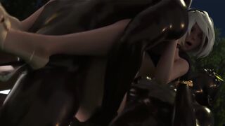 2B gets her pussy stretched by four huge slimy rods in this hot Nier Automata hentai animation