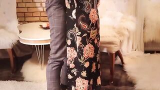 Redhead in long black dress, high heels and stockings, gets fucked hard by vampire