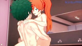 The cheerleader Izuku Midoriya has sex with her partner in the locker room