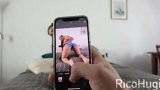 The guy was on the phone with his girlfriend while his stepsister was jerking off