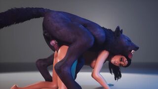 A hot chick is fucking with a wild werewolf in this hot video