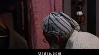 Older guy punished his naughty granddaughter to teach her