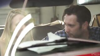 Red convertible car, passionate fucking with blondie and her guy in 60fps