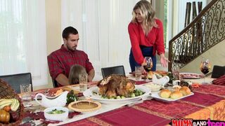 Family dinner ended with hot FFM threesome sex