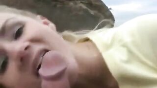 A dessert from sperm on the face of a hot blonde teen