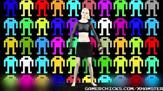 A sexy striptease performance by a young blonde dancer in front of a crowd of men