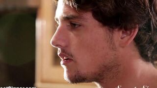 A cute brunette girl made a blowjob right in the bedroom, captured in stunning HD quality
