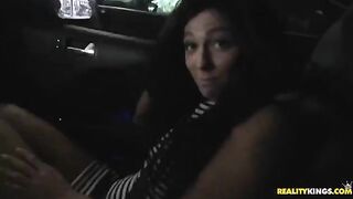 Brunette gets her face covered with cum after giving a deepthroat blowjob