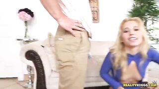 Babe with cancer fucked on the couch by a blond boy