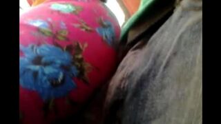A man rubs his cock through a riser on women in a bus