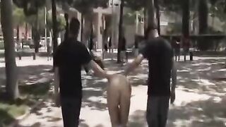 Group sex with hot guys and girls on a public place