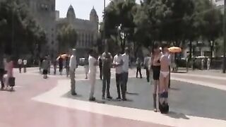 Group sex with hot guys and girls on a public place