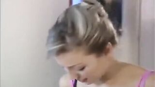 Babe fucked at the listening by two guys