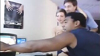 Babe fucked at the listening by two guys