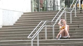 A girl walks outside without panties, it is very dangerous!
