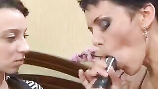 A mother teaches her daughter to do blowjob in a steamy Russian scene
