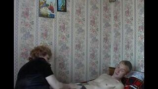The hidden camera has captured the intimate moment of the old mother and son
