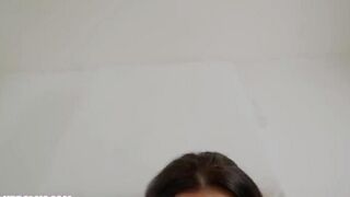Sperm flows on the face of a woman with beautiful breasts