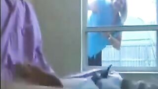 A woman peeps at a guy masturbating in the ward and hospital