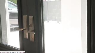 A thin guy managed to push his member into a juicy brunette's ass