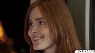 The man thoroughly licked the red hair of a woman before fucking