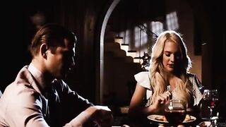 A rich woman is having fun with her boyfriend in a romantic setting