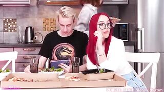 The girl was fucked in the kitchen, showcasing rough and intense action