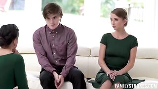 Stepson and his girlfriend treat stepmom during the holiday