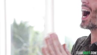 Redhead with small tits in glasses fucked without a condom. 18 y.o