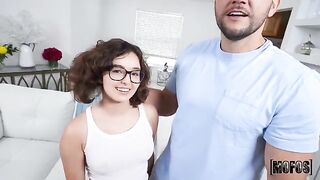 Leana’s feet don’t touch the ground, a perfect pose for deepthroat