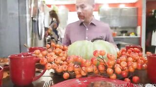 I stuffed my wife's cherry pie with a big cock on the table